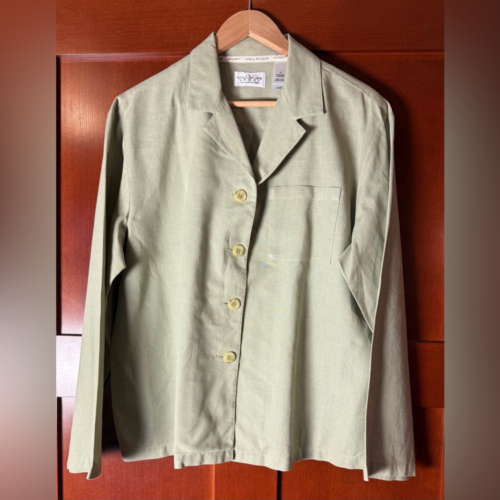 90’s Vintage Villager Light Sage Linen Jacket Size XL